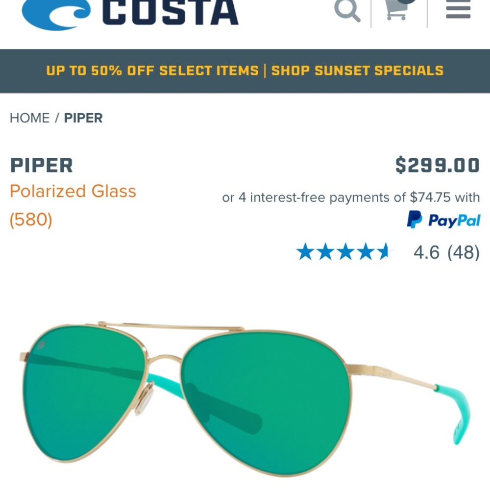 Costa Del Mar Piper 580 Polarized Sunglasses